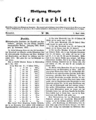 Literaturblatt (Morgenblatt für gebildete Stände) Samstag 7. April 1866