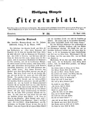 Literaturblatt (Morgenblatt für gebildete Stände) Samstag 28. April 1866