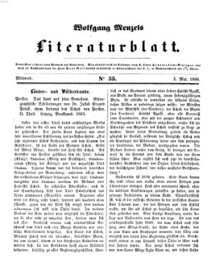 Literaturblatt (Morgenblatt für gebildete Stände) Mittwoch 2. Mai 1866