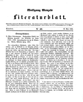 Literaturblatt (Morgenblatt für gebildete Stände) Samstag 19. Mai 1866