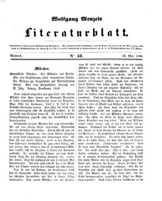 Literaturblatt (Morgenblatt für gebildete Stände) Mittwoch 30. Mai 1866