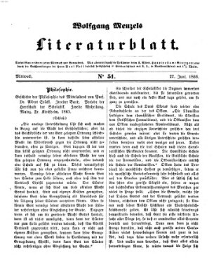 Literaturblatt (Morgenblatt für gebildete Stände) Mittwoch 27. Juni 1866