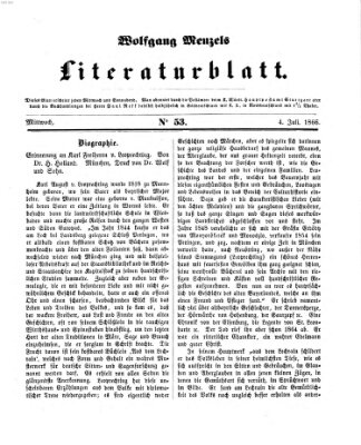 Literaturblatt (Morgenblatt für gebildete Stände) Mittwoch 4. Juli 1866