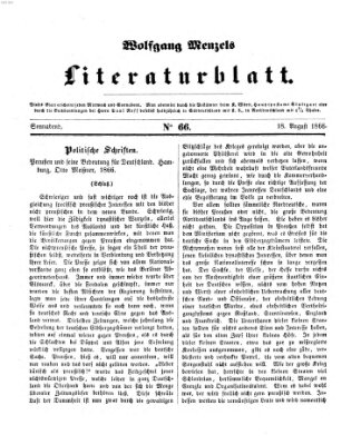 Literaturblatt (Morgenblatt für gebildete Stände) Samstag 18. August 1866