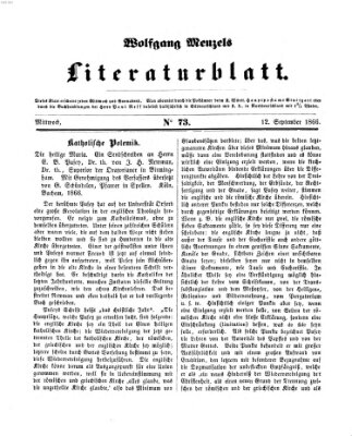 Literaturblatt (Morgenblatt für gebildete Stände) Mittwoch 12. September 1866