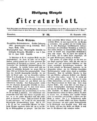 Literaturblatt (Morgenblatt für gebildete Stände) Samstag 22. September 1866