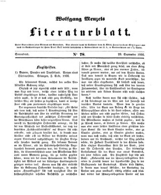 Literaturblatt (Morgenblatt für gebildete Stände) Samstag 29. September 1866