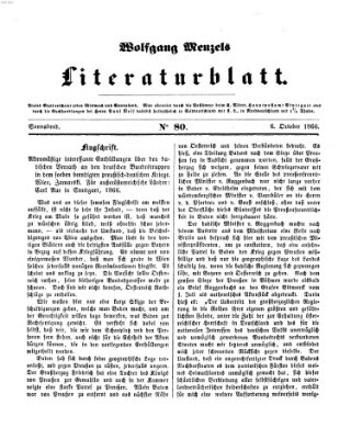 Literaturblatt (Morgenblatt für gebildete Stände) Samstag 6. Oktober 1866