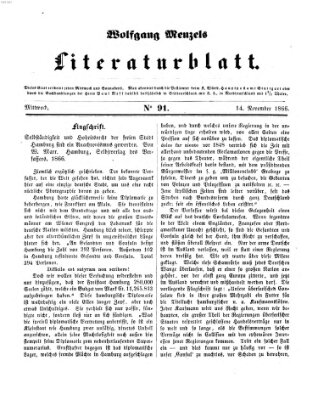 Literaturblatt (Morgenblatt für gebildete Stände) Mittwoch 14. November 1866