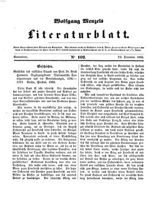 Literaturblatt (Morgenblatt für gebildete Stände) Samstag 22. Dezember 1866