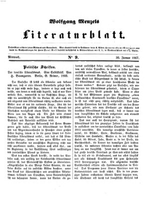 Literaturblatt (Morgenblatt für gebildete Stände) Mittwoch 30. Januar 1867