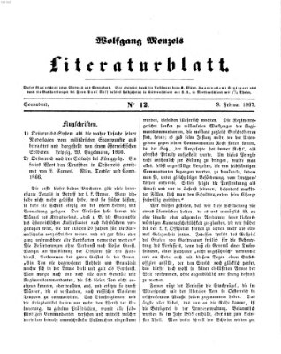 Literaturblatt (Morgenblatt für gebildete Stände) Samstag 9. Februar 1867