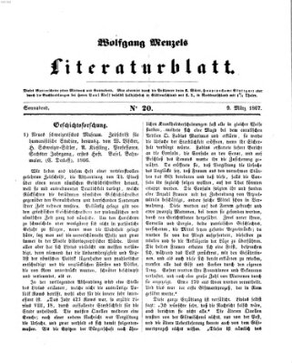 Literaturblatt (Morgenblatt für gebildete Stände) Samstag 9. März 1867