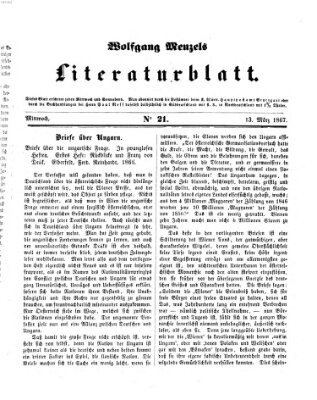 Literaturblatt (Morgenblatt für gebildete Stände) Mittwoch 13. März 1867