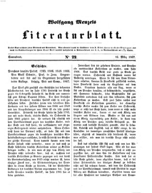 Literaturblatt (Morgenblatt für gebildete Stände) Samstag 16. März 1867