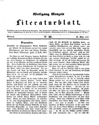 Literaturblatt (Morgenblatt für gebildete Stände) Mittwoch 20. März 1867