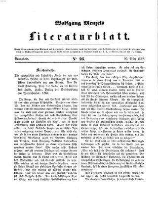 Literaturblatt (Morgenblatt für gebildete Stände) Samstag 30. März 1867