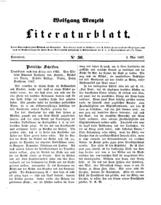 Literaturblatt (Morgenblatt für gebildete Stände) Samstag 4. Mai 1867