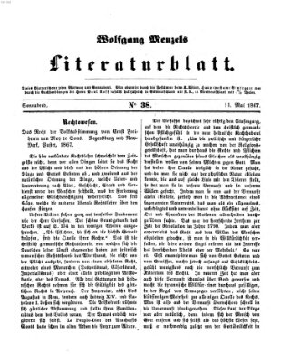 Literaturblatt (Morgenblatt für gebildete Stände) Samstag 11. Mai 1867