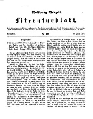 Literaturblatt (Morgenblatt für gebildete Stände) Samstag 15. Juni 1867