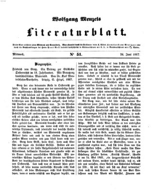 Literaturblatt (Morgenblatt für gebildete Stände) Mittwoch 26. Juni 1867