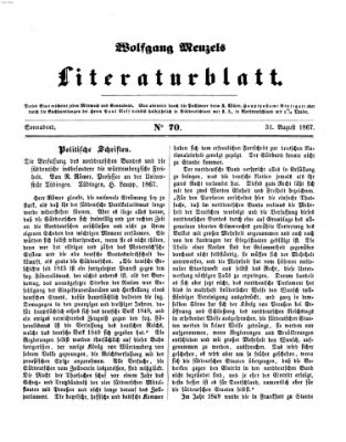 Literaturblatt (Morgenblatt für gebildete Stände) Samstag 31. August 1867