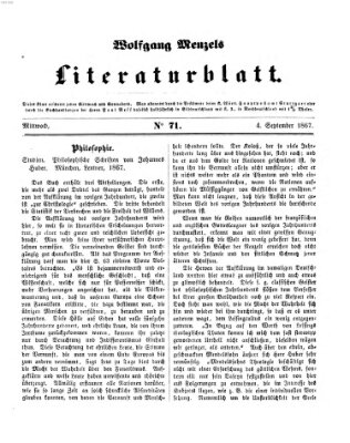 Literaturblatt (Morgenblatt für gebildete Stände) Mittwoch 4. September 1867