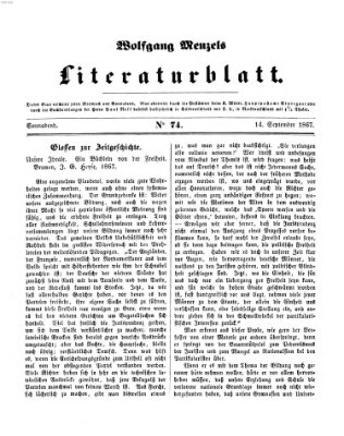 Literaturblatt (Morgenblatt für gebildete Stände) Samstag 14. September 1867