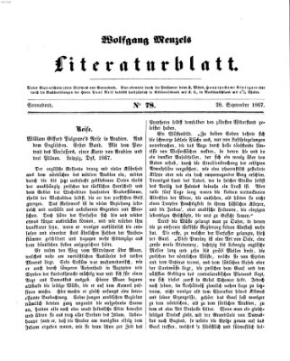 Literaturblatt (Morgenblatt für gebildete Stände) Samstag 28. September 1867