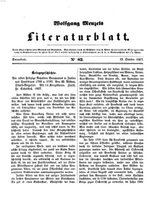 Literaturblatt (Morgenblatt für gebildete Stände) Samstag 12. Oktober 1867