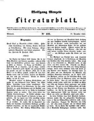 Literaturblatt (Morgenblatt für gebildete Stände) Mittwoch 18. Dezember 1867