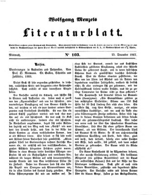 Literaturblatt (Morgenblatt für gebildete Stände) Mittwoch 25. Dezember 1867