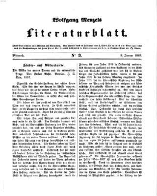 Literaturblatt (Morgenblatt für gebildete Stände) Mittwoch 8. Januar 1868