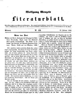 Literaturblatt (Morgenblatt für gebildete Stände) Mittwoch 12. Februar 1868