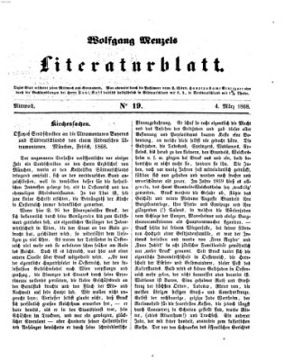 Literaturblatt (Morgenblatt für gebildete Stände) Mittwoch 4. März 1868