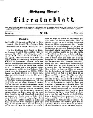 Literaturblatt (Morgenblatt für gebildete Stände) Samstag 14. März 1868