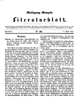 Literaturblatt (Morgenblatt für gebildete Stände) Samstag 11. April 1868