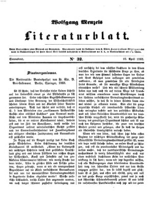 Literaturblatt (Morgenblatt für gebildete Stände) Samstag 18. April 1868