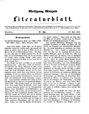 Literaturblatt (Morgenblatt für gebildete Stände) Samstag 25. April 1868