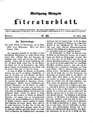 Literaturblatt (Morgenblatt für gebildete Stände) Mittwoch 29. April 1868