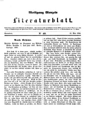 Literaturblatt (Morgenblatt für gebildete Stände) Samstag 16. Mai 1868