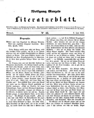 Literaturblatt (Morgenblatt für gebildete Stände) Mittwoch 3. Juni 1868