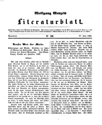 Literaturblatt (Morgenblatt für gebildete Stände) Samstag 27. Juni 1868