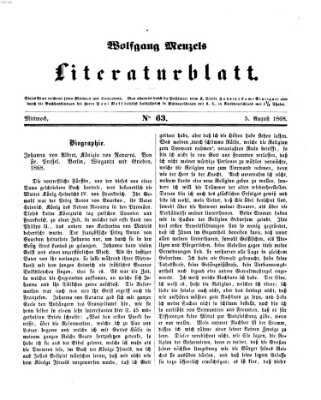 Literaturblatt (Morgenblatt für gebildete Stände) Mittwoch 5. August 1868