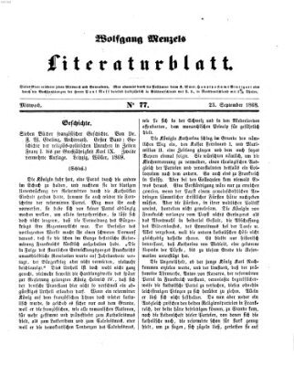 Literaturblatt (Morgenblatt für gebildete Stände) Mittwoch 23. September 1868