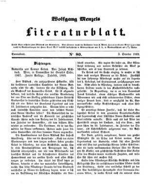 Literaturblatt (Morgenblatt für gebildete Stände) Samstag 3. Oktober 1868