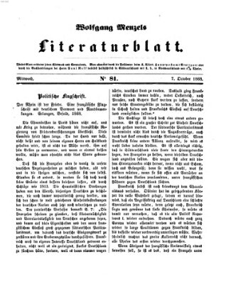 Literaturblatt (Morgenblatt für gebildete Stände) Mittwoch 7. Oktober 1868