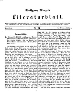 Literaturblatt (Morgenblatt für gebildete Stände) Samstag 14. November 1868