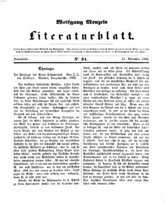 Literaturblatt (Morgenblatt für gebildete Stände) Samstag 21. November 1868