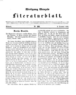 Literaturblatt (Morgenblatt für gebildete Stände) Mittwoch 9. Dezember 1868